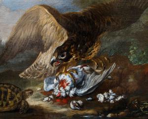 Baldassarre De Caro (Nápoles, 1689 – 1750)  Rapace captura um pombo, tartaruga, rã e serpente